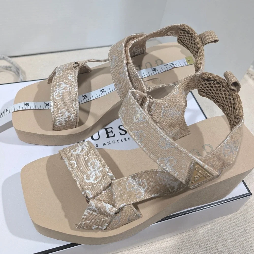 Guess Daysa Quattro‎ G Strappy EVA Wedge Sandals Light Natural 8M NIB